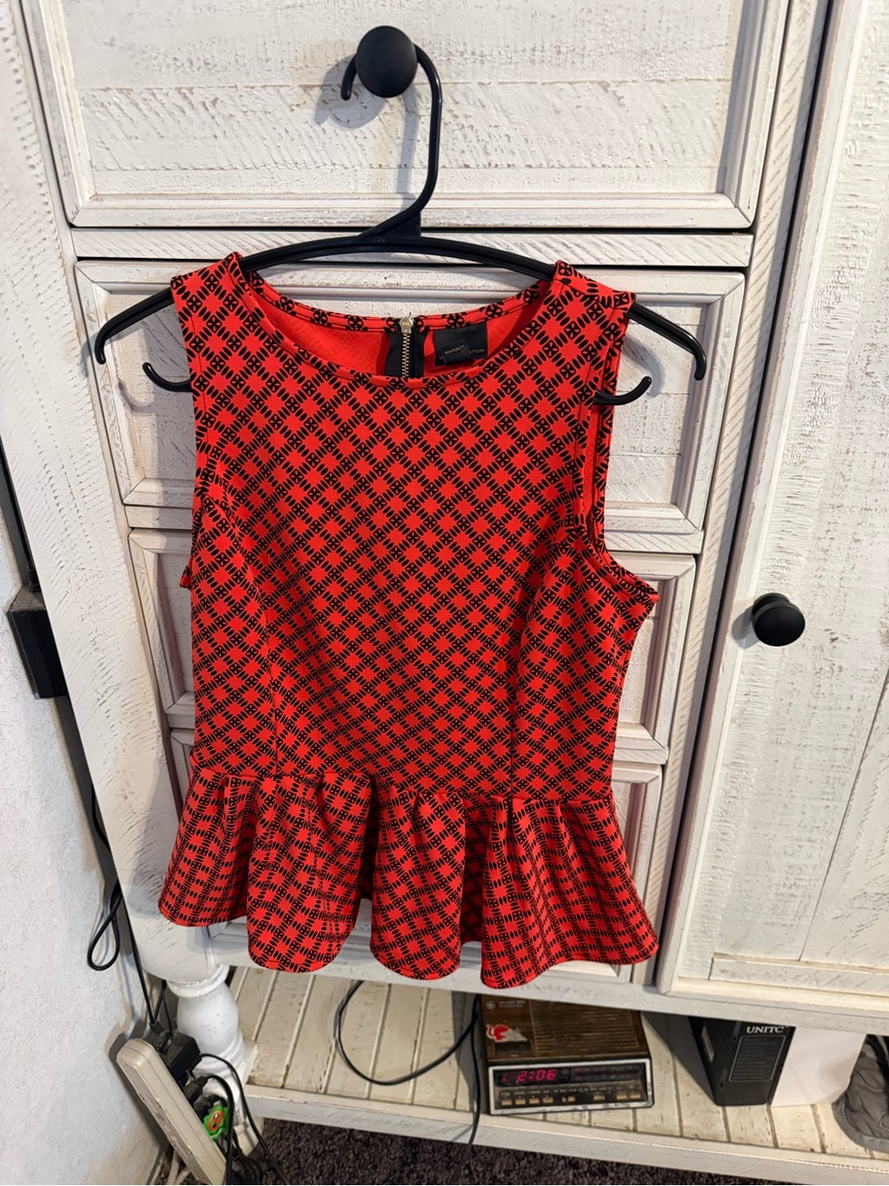 Worthington Red and Black Plaid Peplum Top